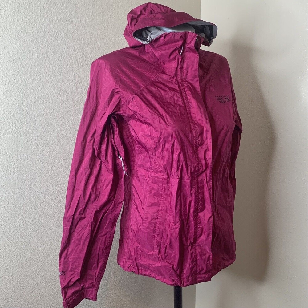 Mountain Hardwear Women Small Pink Nylon Jacket Slick Coat Full Zip Hood Dry Q